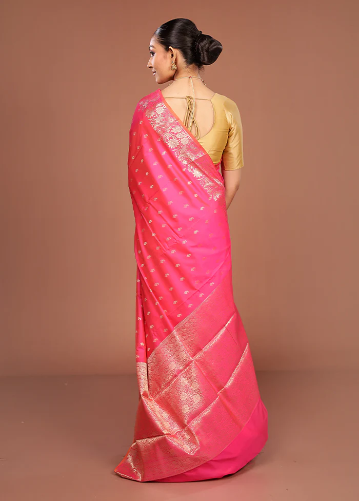 Pink Dupion Silk Saree With Blouse Piece - Image 3