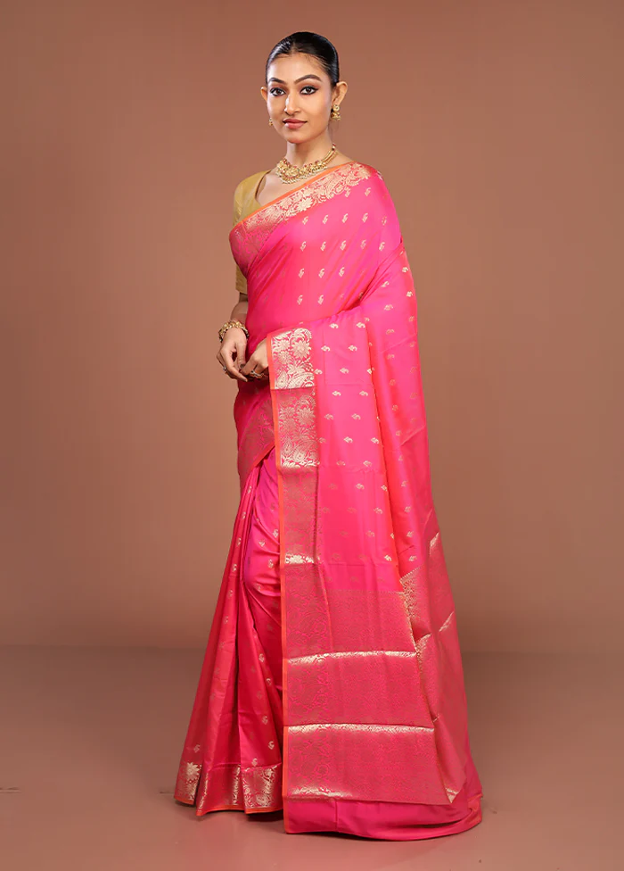 Pink Dupion Silk Saree With Blouse Piece - Image 4