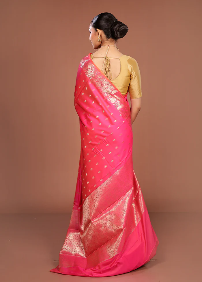 Pink Dupion Silk Saree With Blouse Piece - Image 3