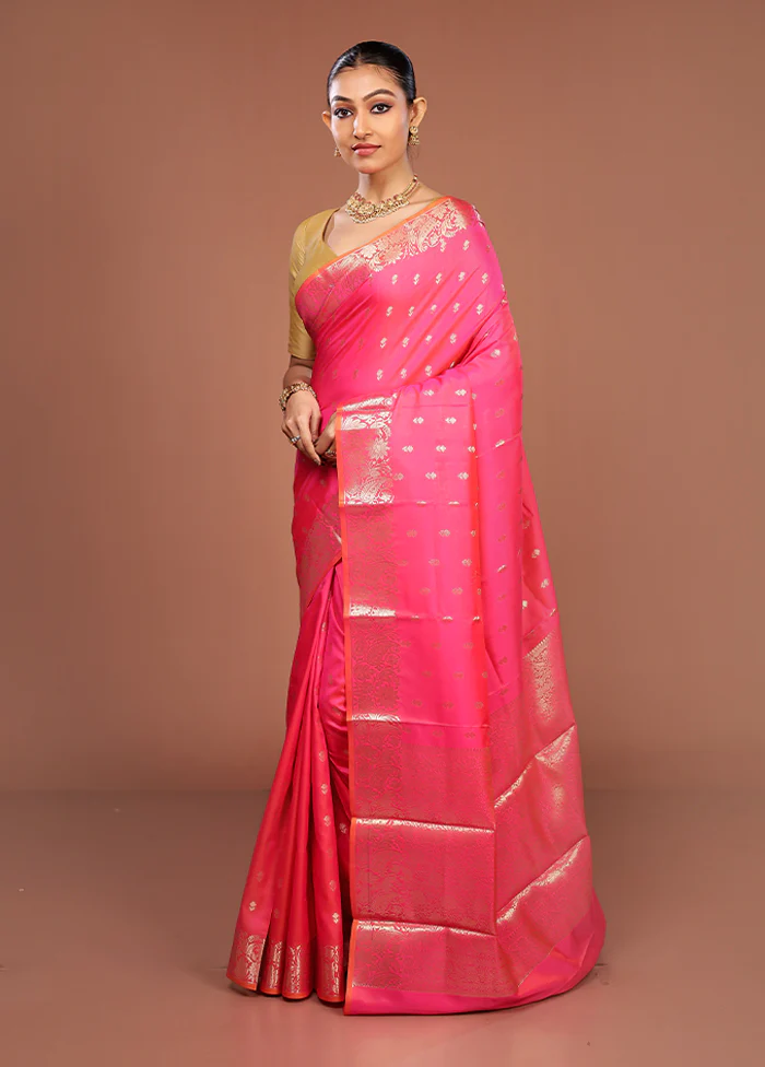 Pink Dupion Silk Saree With Blouse Piece - Image 4