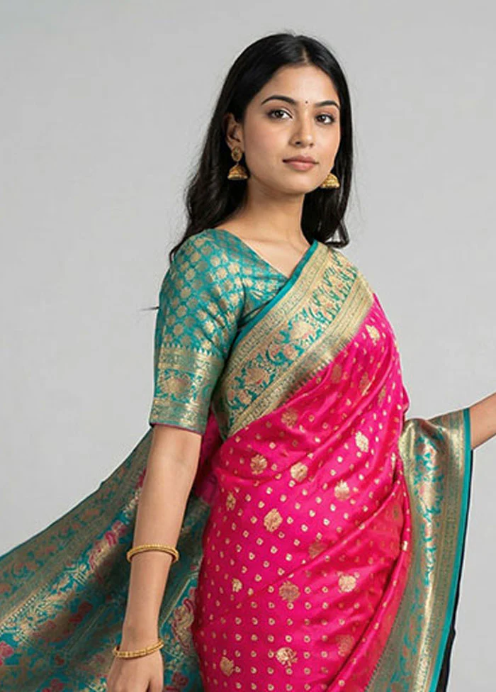 Pink Dupion Silk Saree With Blouse Piece - Image 2