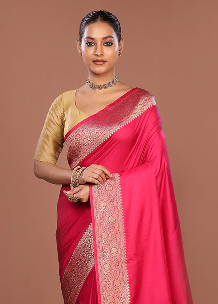 Pink Dupion Silk Saree With Blouse Piece