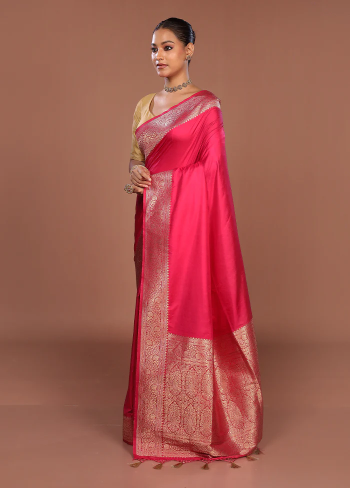 Pink Dupion Silk Saree With Blouse Piece - Image 4