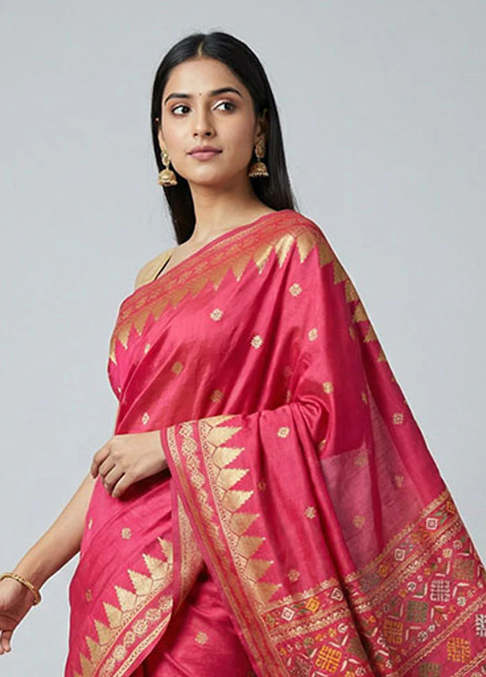 Pink Dupion Silk Saree With Blouse Piece - Image 2