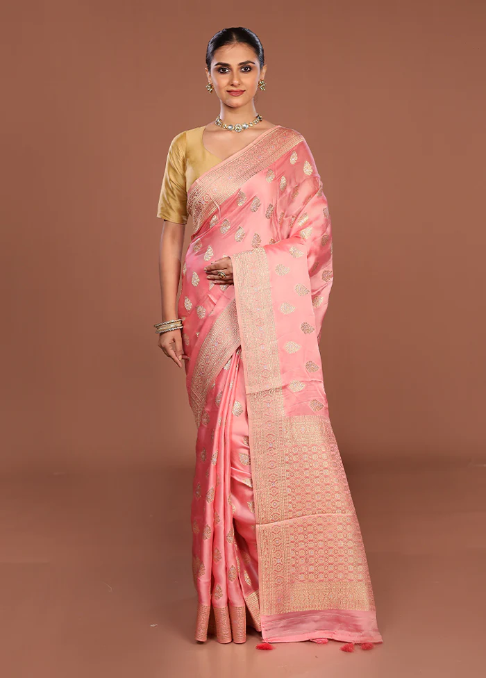 Pink Dupion Silk Saree With Blouse Piece - Image 2