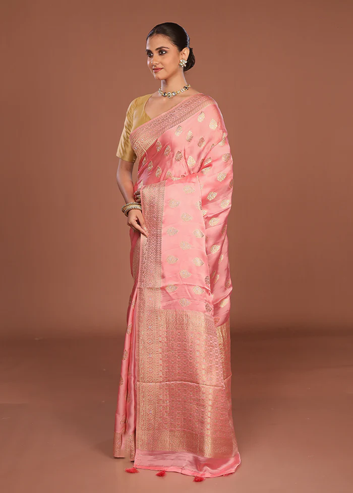 Pink Dupion Silk Saree With Blouse Piece - Image 4