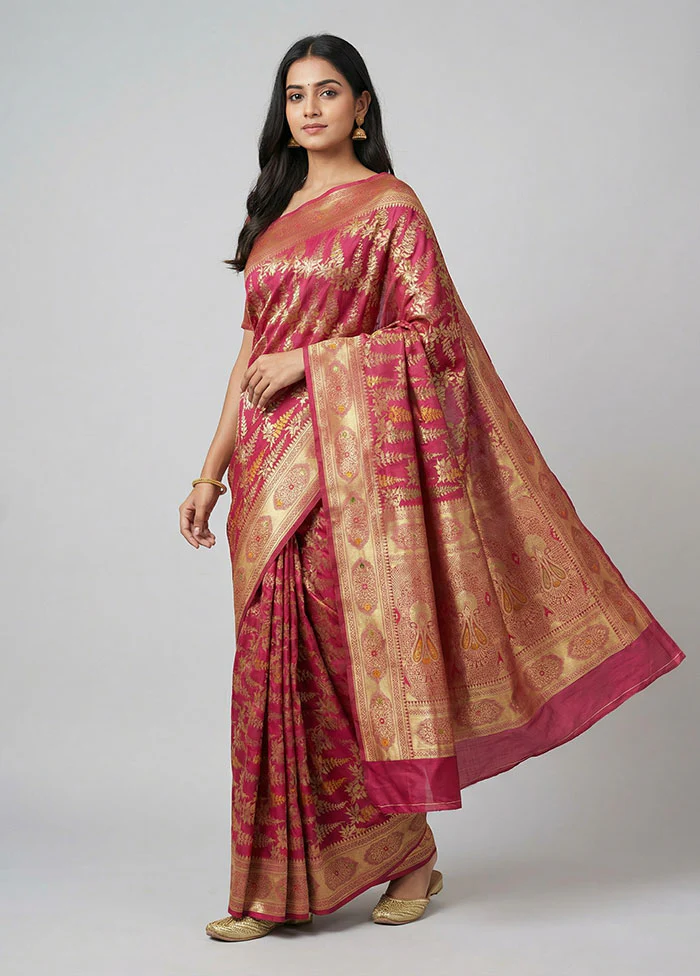 Pink Dupion Silk Saree With Blouse Piece