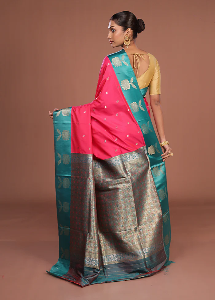 Pink Dupion Silk Saree With Blouse Piece - Image 3