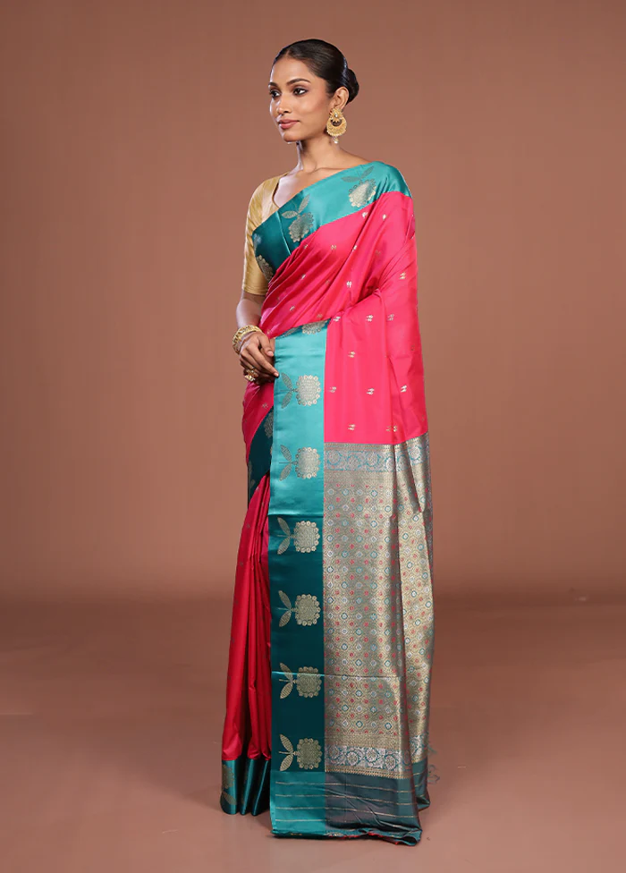 Pink Dupion Silk Saree With Blouse Piece - Image 4