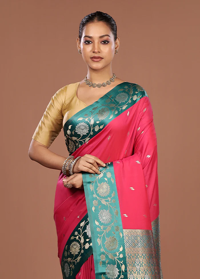 Pink Dupion Silk Saree With Blouse Piece
