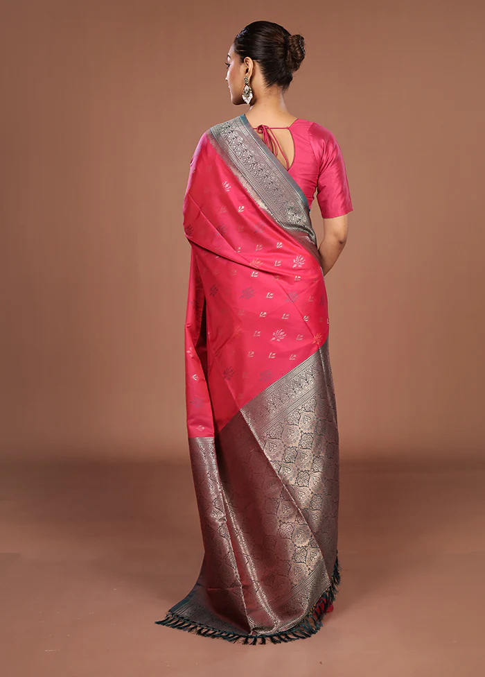 Pink Dupion Silk Saree With Blouse Piece - Image 3