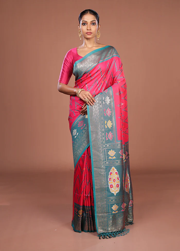 Pink Dupion Silk Saree With Blouse Piece - Image 2