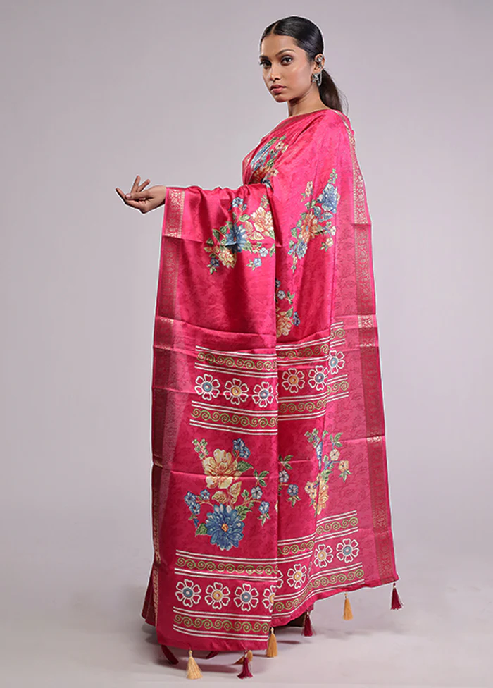 Pink Dupion Silk Saree With Blouse Piece - Image 4