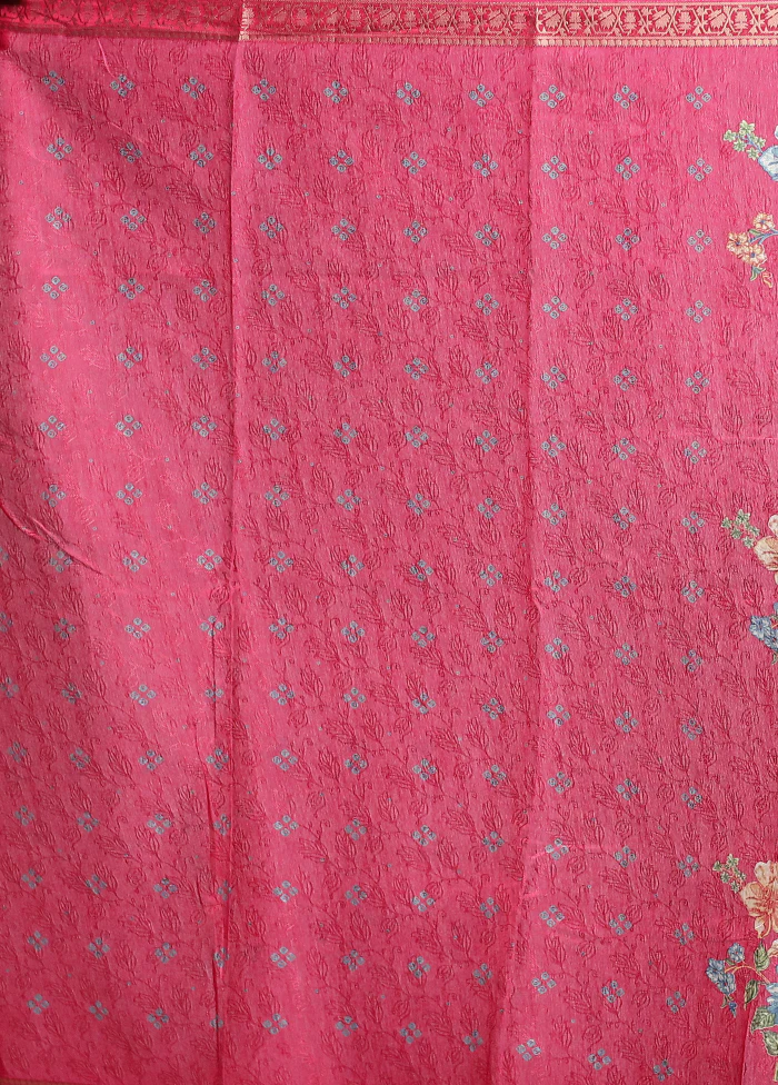 Pink Dupion Silk Saree With Blouse Piece - Image 5