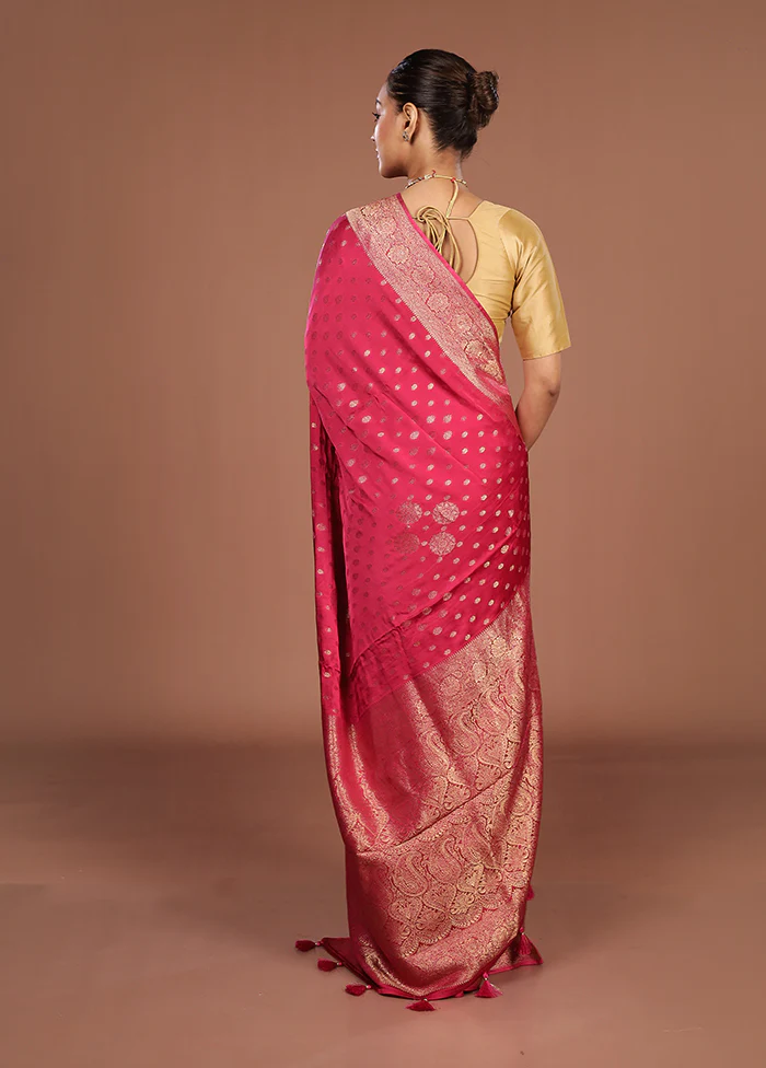 Pink Dupion Silk Saree With Blouse Piece - Image 3