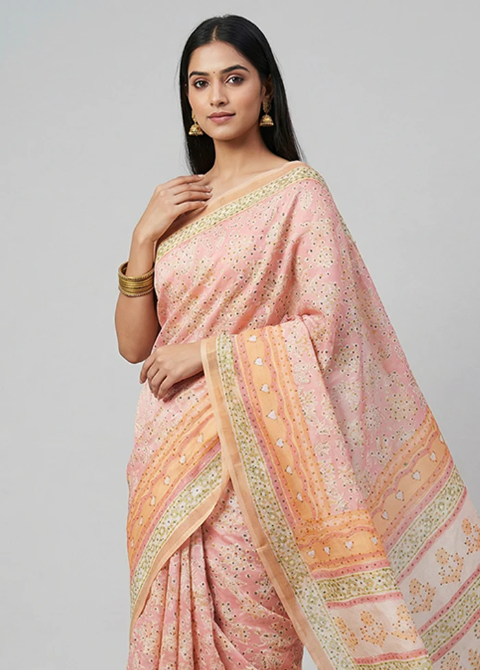Pink Dupion Silk Saree With Blouse Piece - Image 2