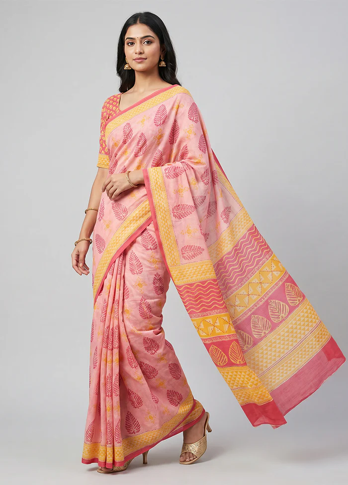 Pink Dupion Silk Saree With Blouse Piece