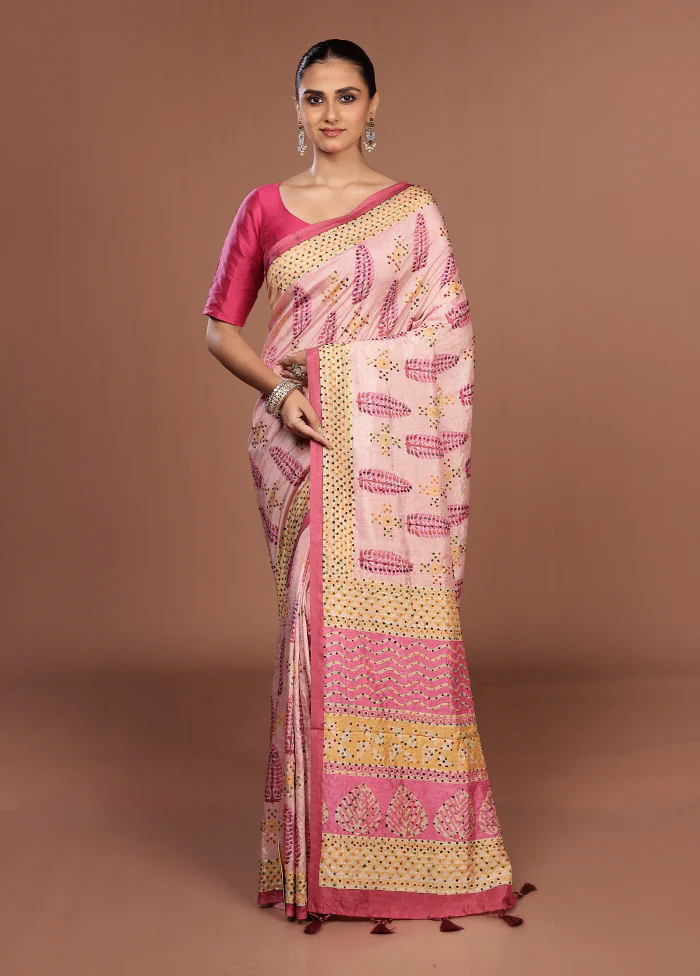 Pink Dupion Silk Saree With Blouse Piece - Image 2