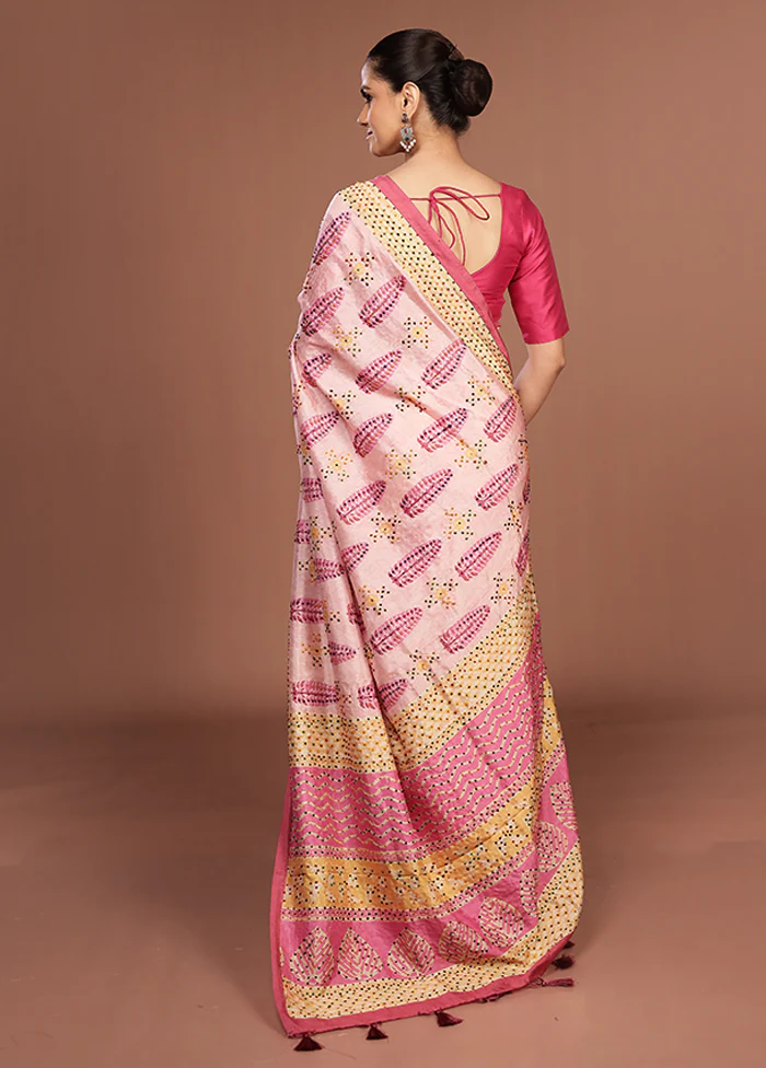 Pink Dupion Silk Saree With Blouse Piece - Image 3