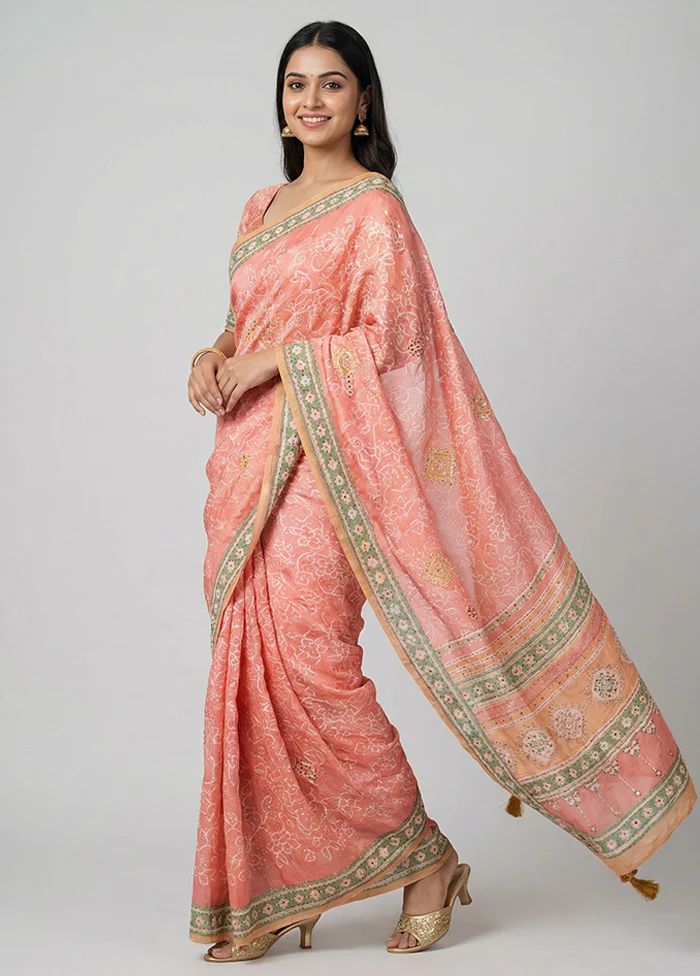 Pink Dupion Silk Saree With Blouse Piece