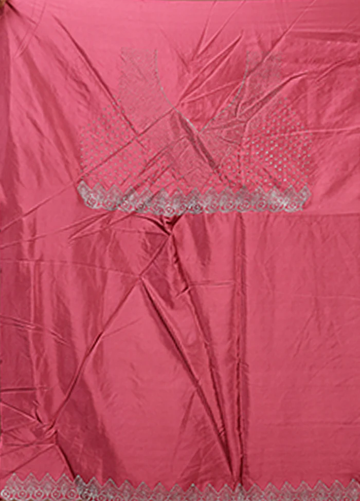 Pink Dupion Silk Saree With Blouse Piece - Image 5