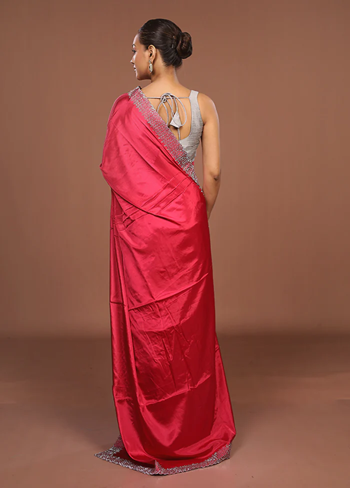 Pink Dupion Silk Saree With Blouse Piece - Image 3