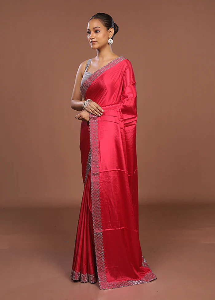 Pink Dupion Silk Saree With Blouse Piece - Image 4