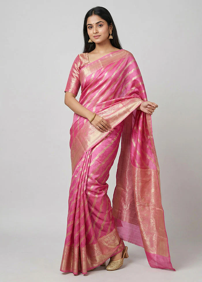 Pink Dupion Silk Saree With Blouse Piece