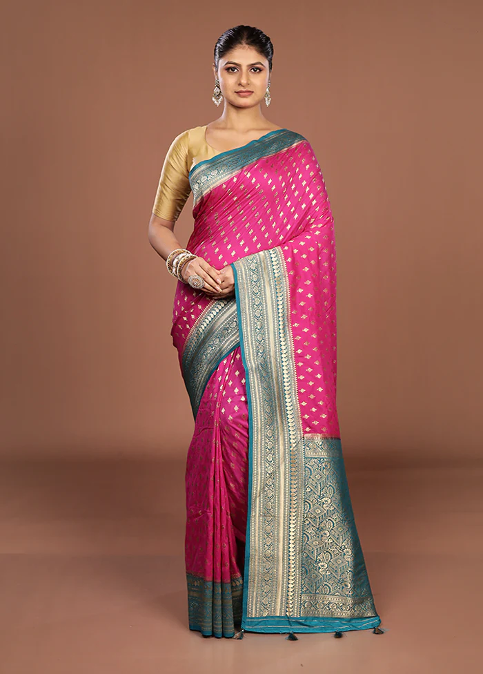 Pink Dupion Silk Saree With Blouse Piece - Image 2