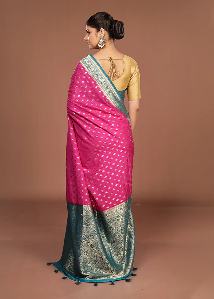 Pink Dupion Silk Saree With Blouse Piece - Image 3