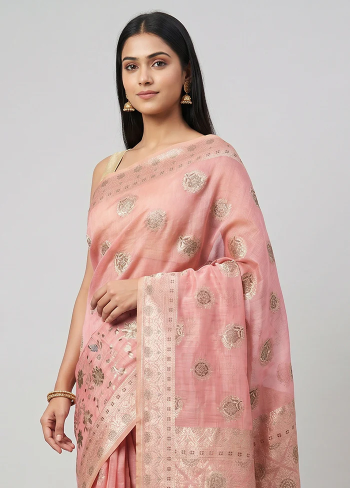 Pink Dupion Silk Saree With Blouse Piece - Image 2