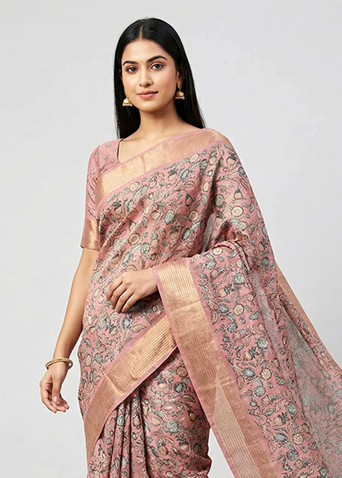Pink Dupion Silk Saree With Blouse Piece - Image 2