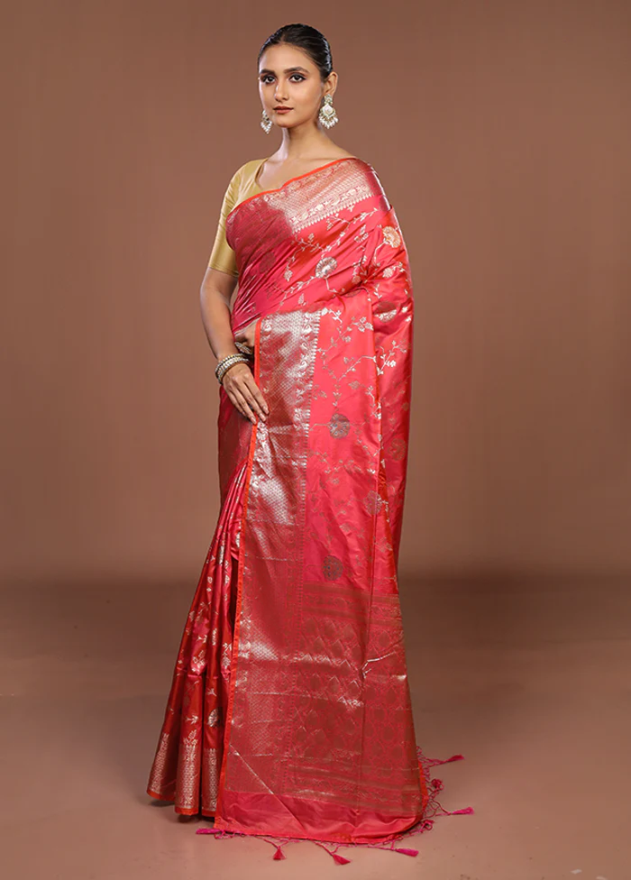 Pink Dupion Silk Saree With Blouse Piece - Image 4