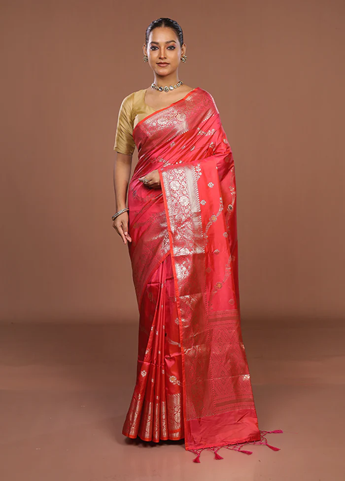 Pink Dupion Silk Saree With Blouse Piece - Image 2