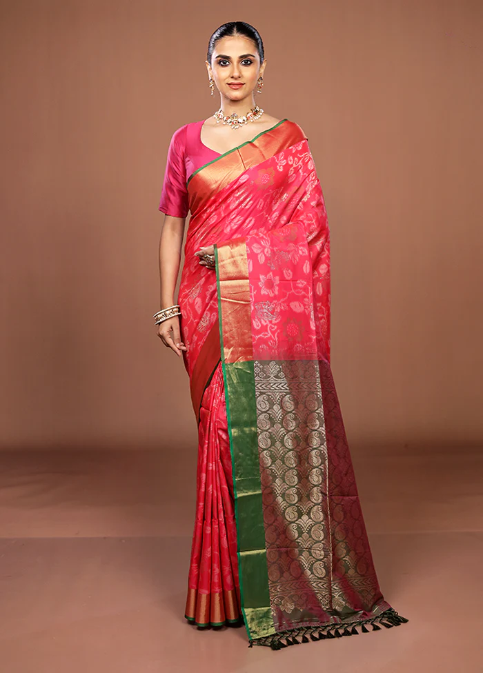 Pink Dupion Silk Saree With Blouse Piece - Image 2