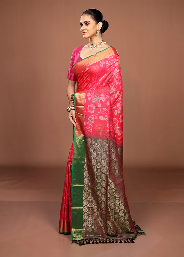 Pink Dupion Silk Saree With Blouse Piece - Image 4