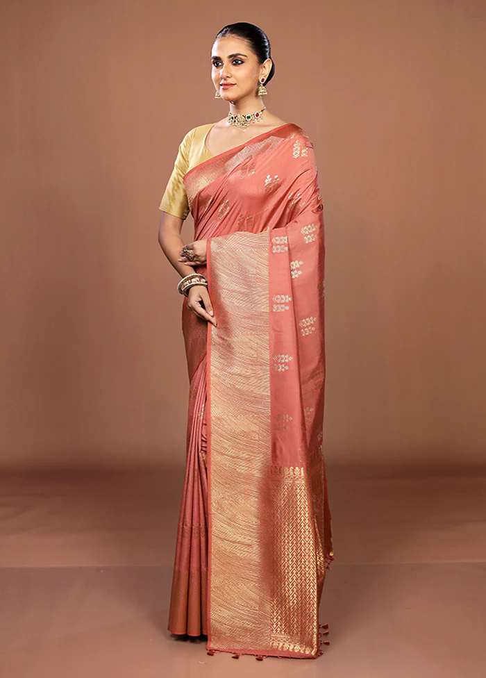 Pink Dupion Silk Saree With Blouse Piece - Image 4