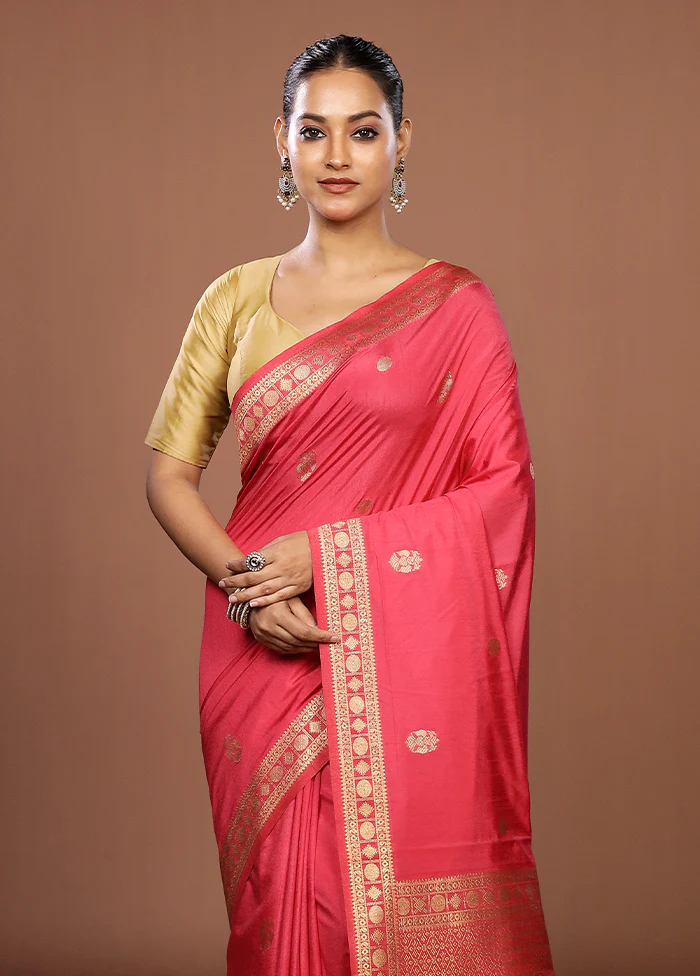Pink Dupion Silk Saree With Blouse Piece