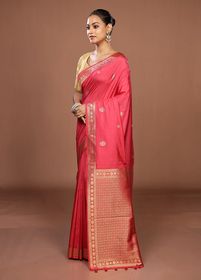 Pink Dupion Silk Saree With Blouse Piece - Image 4