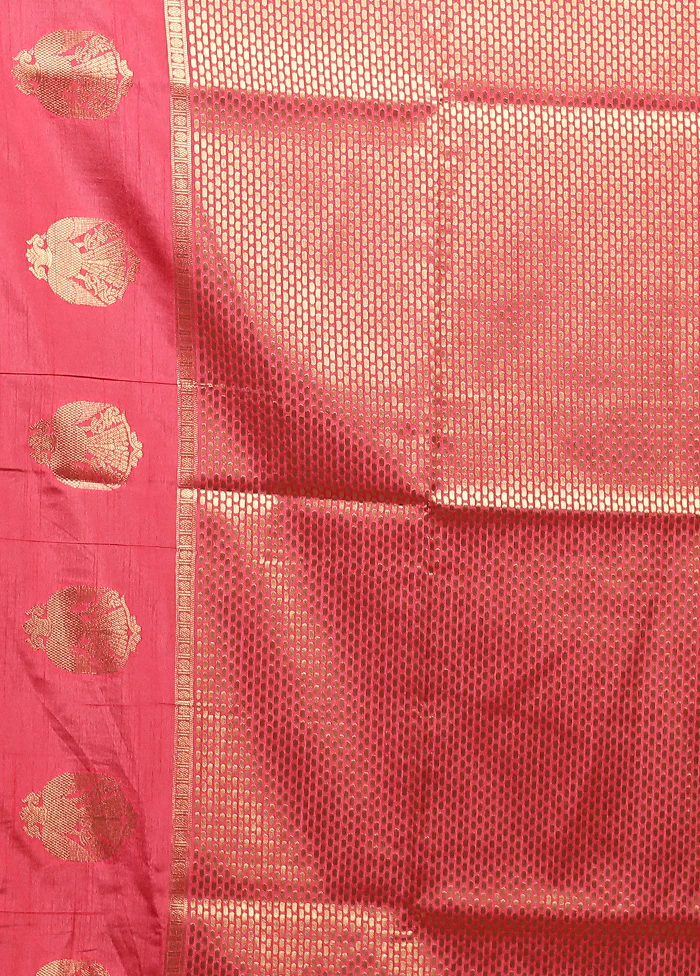 Pink Dupion Silk Saree With Blouse Piece - Image 5