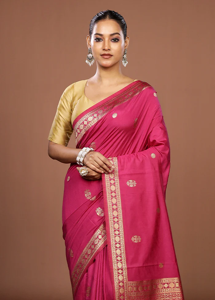 Pink Dupion Silk Saree With Blouse Piece