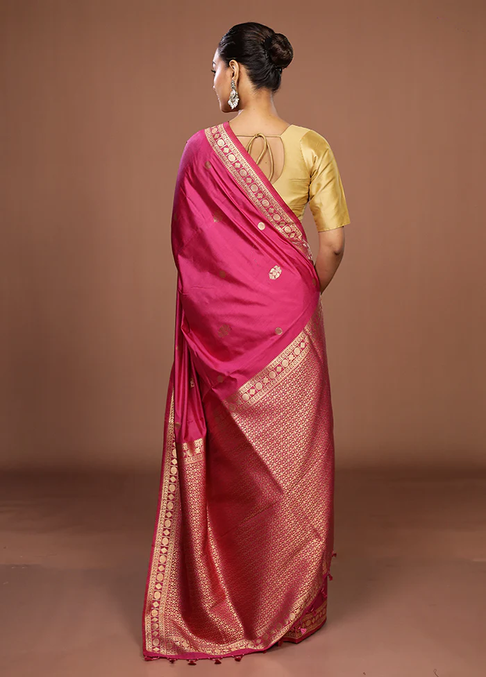 Pink Dupion Silk Saree With Blouse Piece - Image 3
