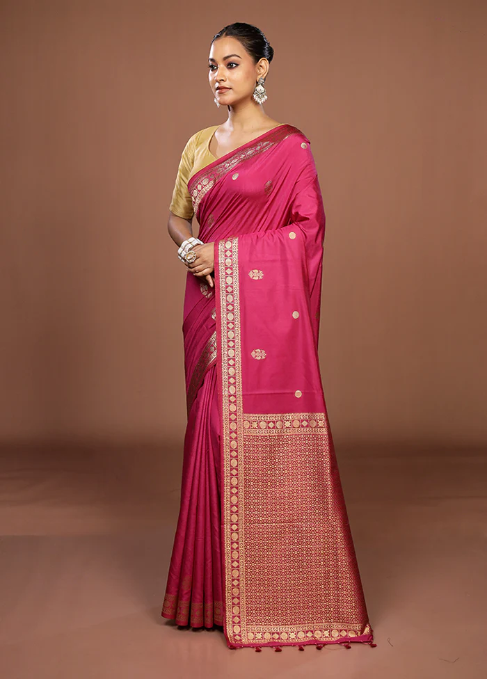 Pink Dupion Silk Saree With Blouse Piece - Image 4