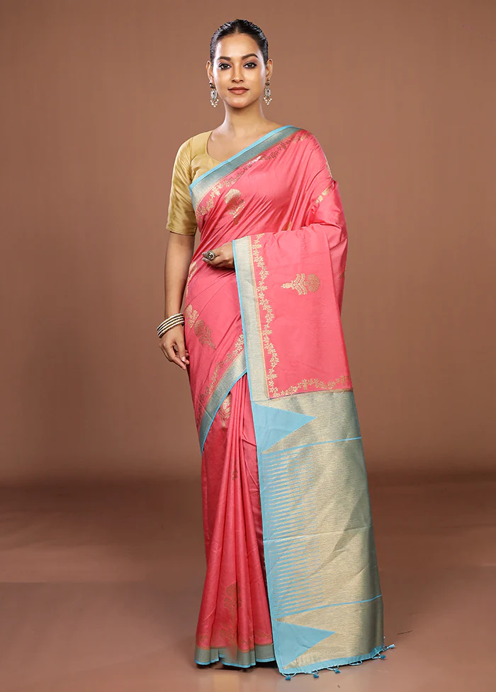 Pink Dupion Silk Saree With Blouse Piece - Image 2