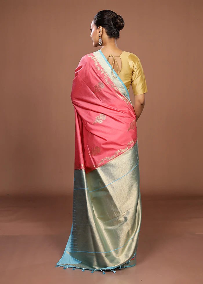 Pink Dupion Silk Saree With Blouse Piece - Image 3