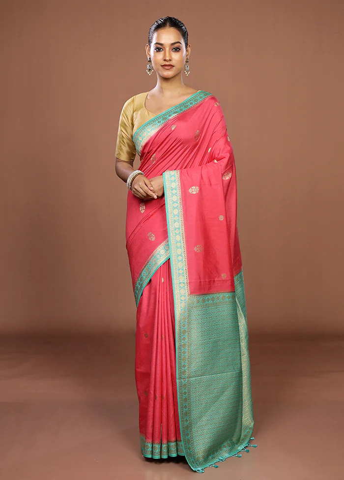 Pink Dupion Silk Saree With Blouse Piece - Image 2