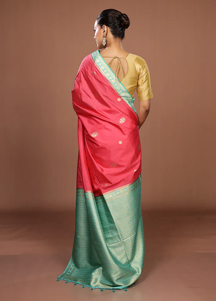 Pink Dupion Silk Saree With Blouse Piece - Image 3