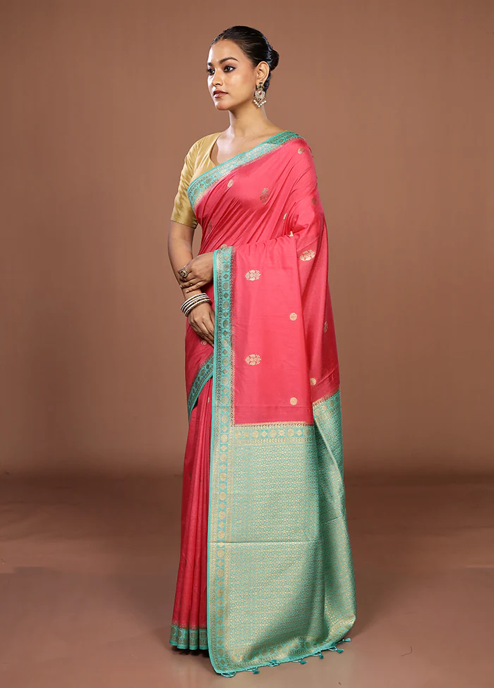 Pink Dupion Silk Saree With Blouse Piece - Image 4