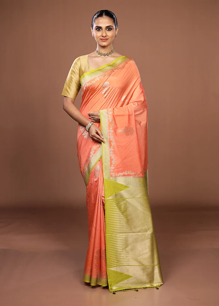 Peach Dupion Silk Saree With Blouse Piece - Image 2