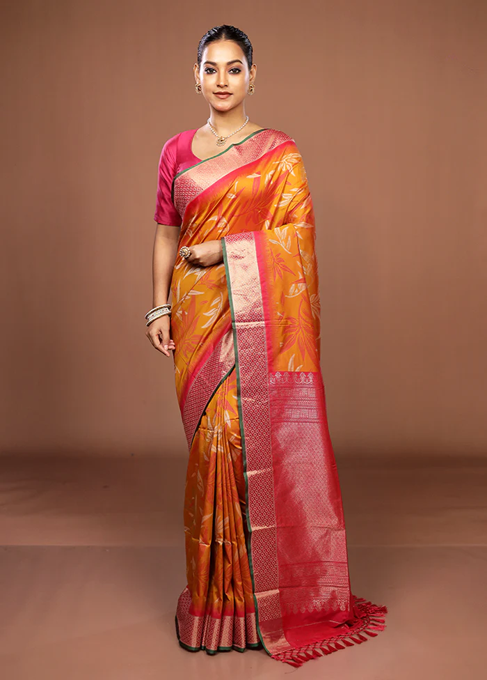 Orange Dupion Silk Saree With Blouse Piece - Image 2